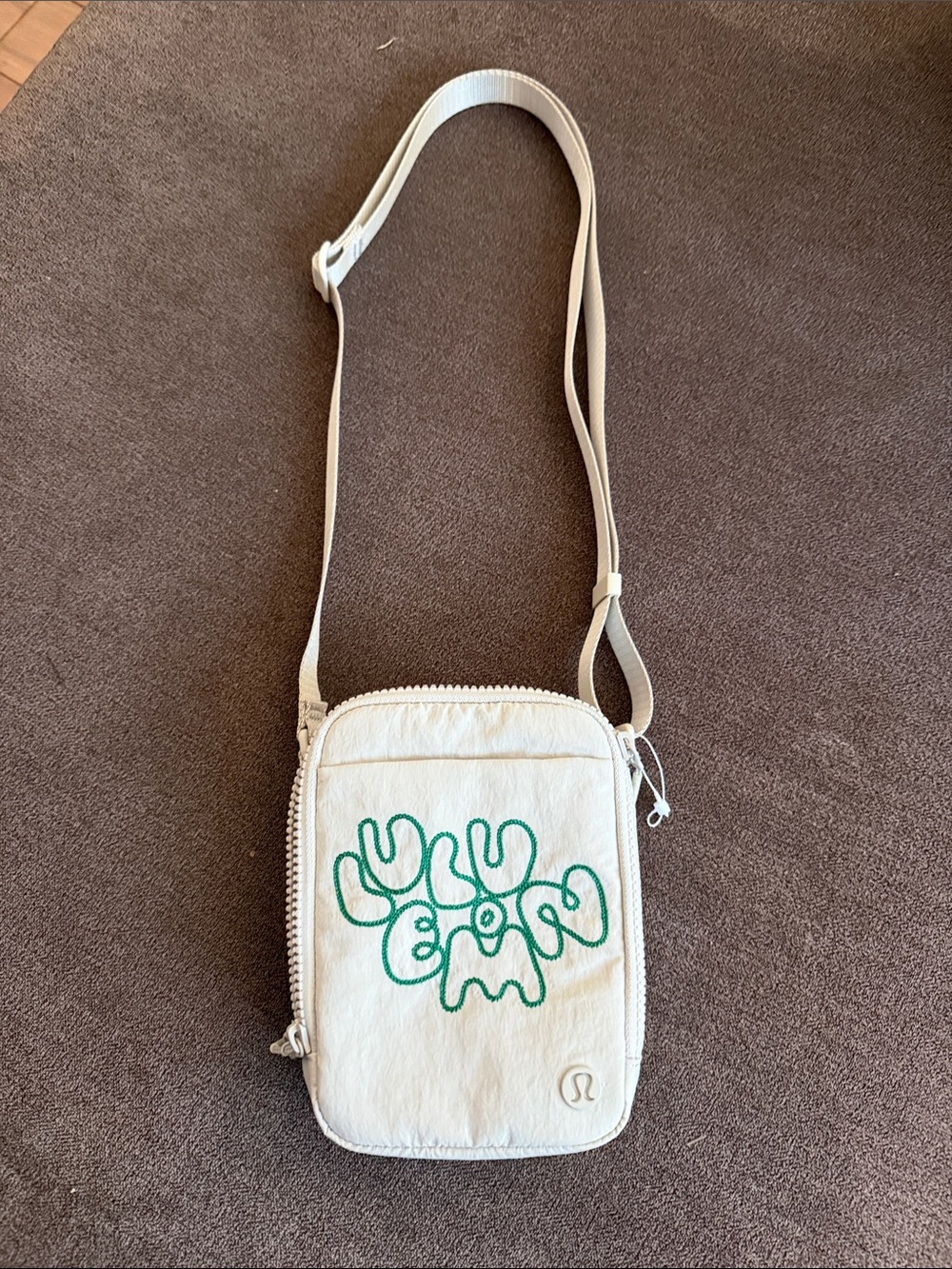 lululemon athletica White Crossbody Phone Pouch with Green Embroidery